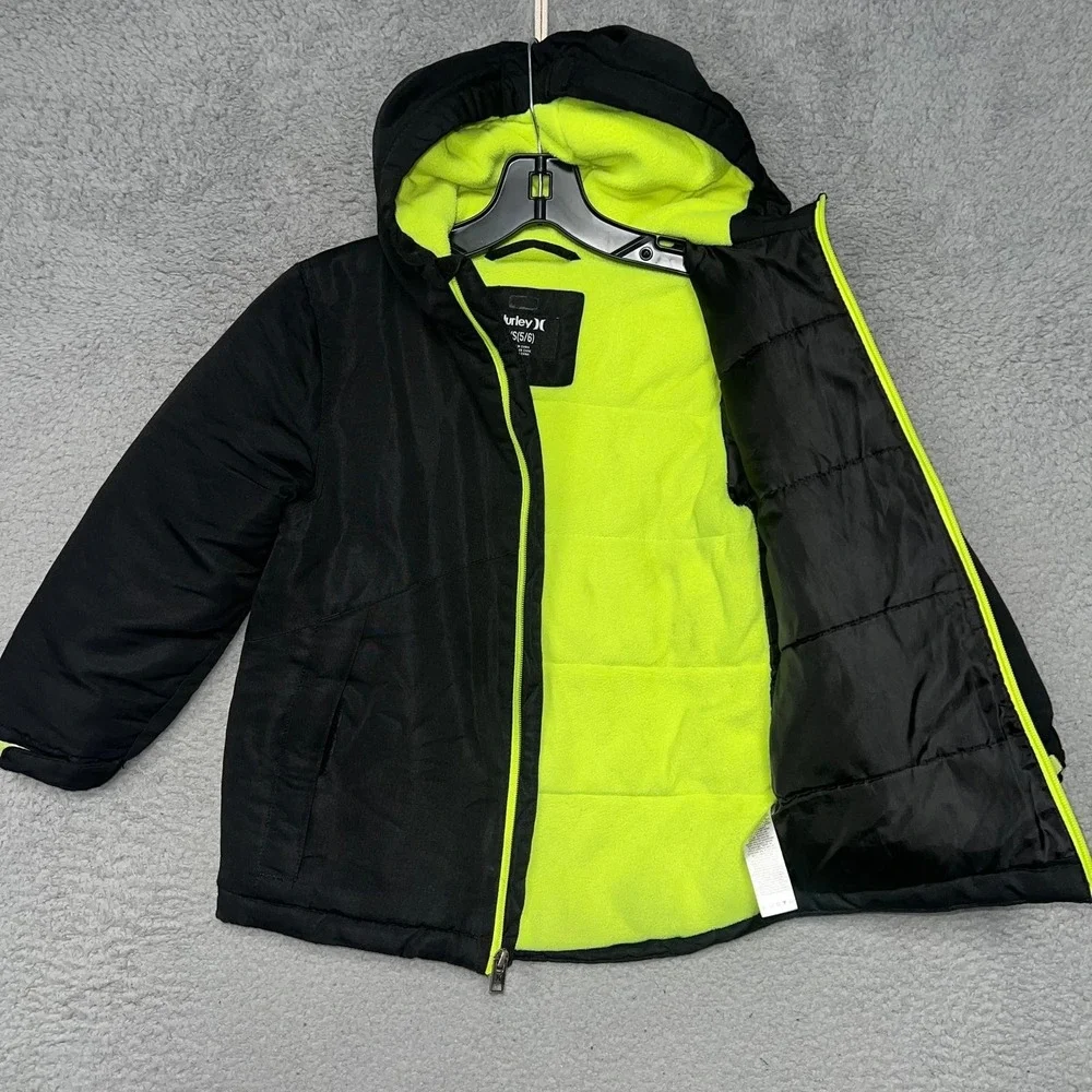 Hurley Snowboard Jacket Youth XS (5/6) Black Fleece Lined‎ Hooded Insulated Coat